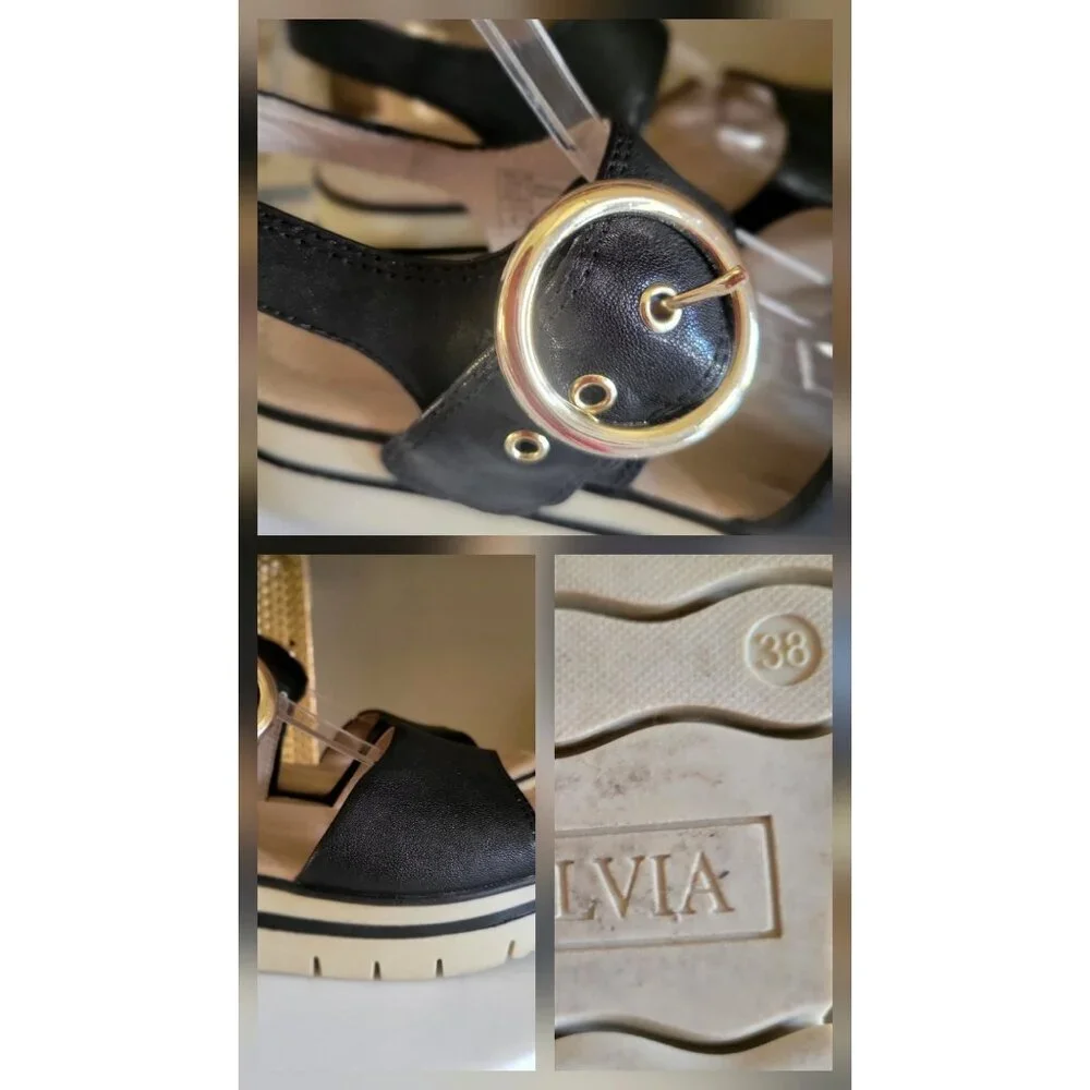 SALVIA ARLO Black Sandal Gold Buckle Detail Size ‎  EU 38 - Picture 11 of 12